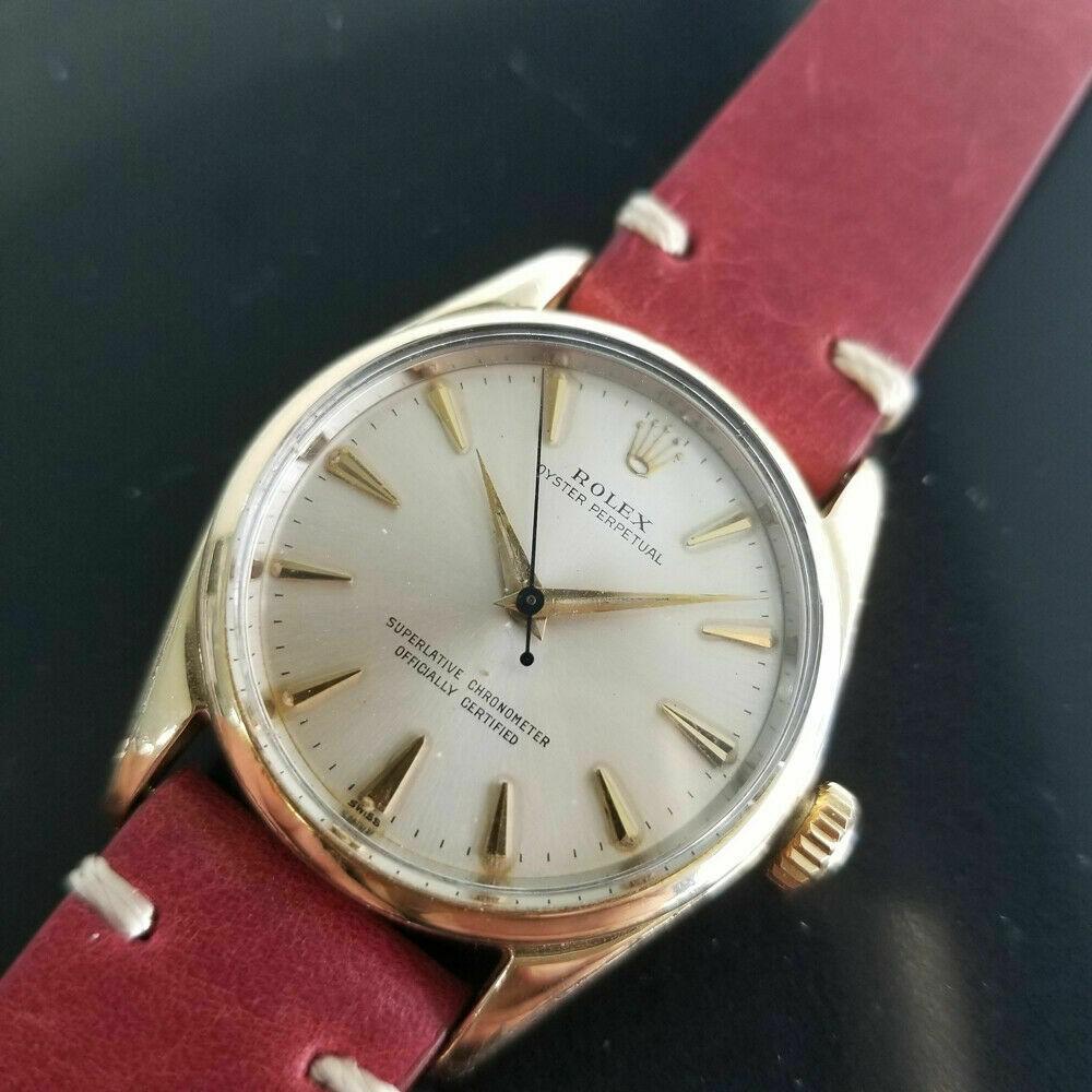 Mens Rolex Oyster perpetual 1014 34mm Gold-Capped: BRAND : Rolex MODEL : Oyster Perpetual, Ref.1014 COUNTRY OF MANUFACTURE : Switzerland YEAR OF MANUFACTURE : 1960s MOVEMENT : Automatic, cal.1560 CASE MATERIAL : Gold-capped & Stainless steel CASE MEAS