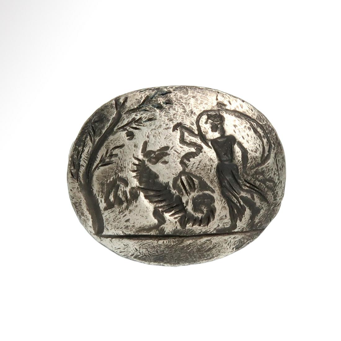 Roman Silver Ring with Goddess Hygieia, Dog and Snake, (1 of 7)