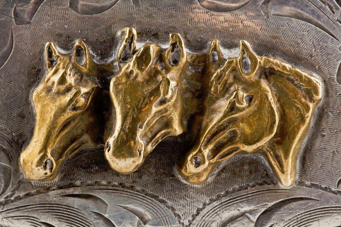 Sterling Silver Triple Horse Head Brass Belt Buckle (1 of 10)