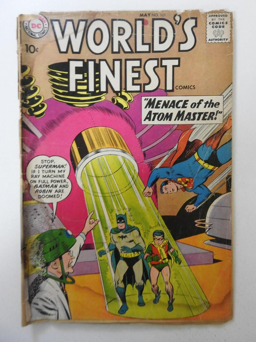 World's Finest Comics #101: No Reserve! World's Finest Comics #101 - PR full book spine split, Bottom staple missing Shipping: Domestic: Flat-rate of $9.99 (1-8 items) or $19.99 (9+ items) to anywhere within the contiguous U.S.
