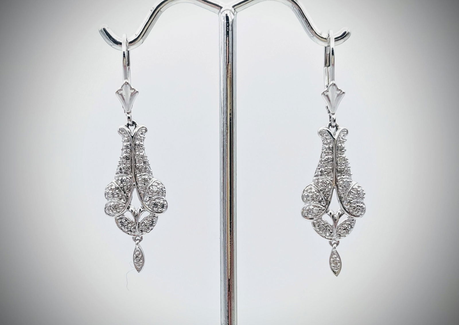Sterling Silver Diamond Baroque Designed Earrings (1 of 3)