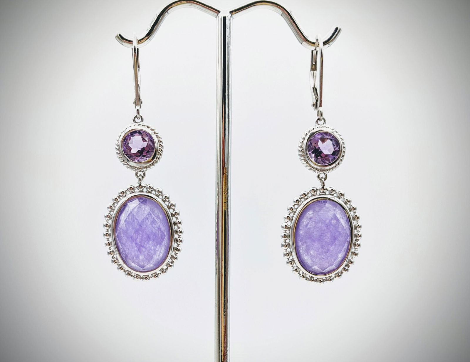 Sterling Silver Double Drop Violet Jade & Amethyst (1 of 3)