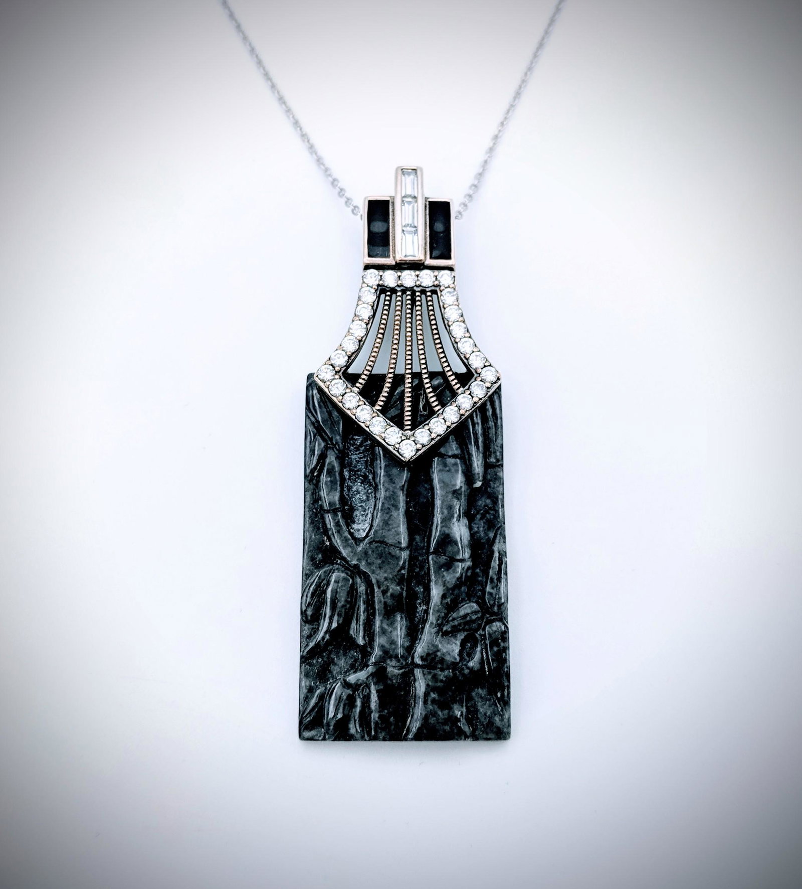 Sterling Silver Necklace & Engraved Nuumite Pendant w (1 of 3)