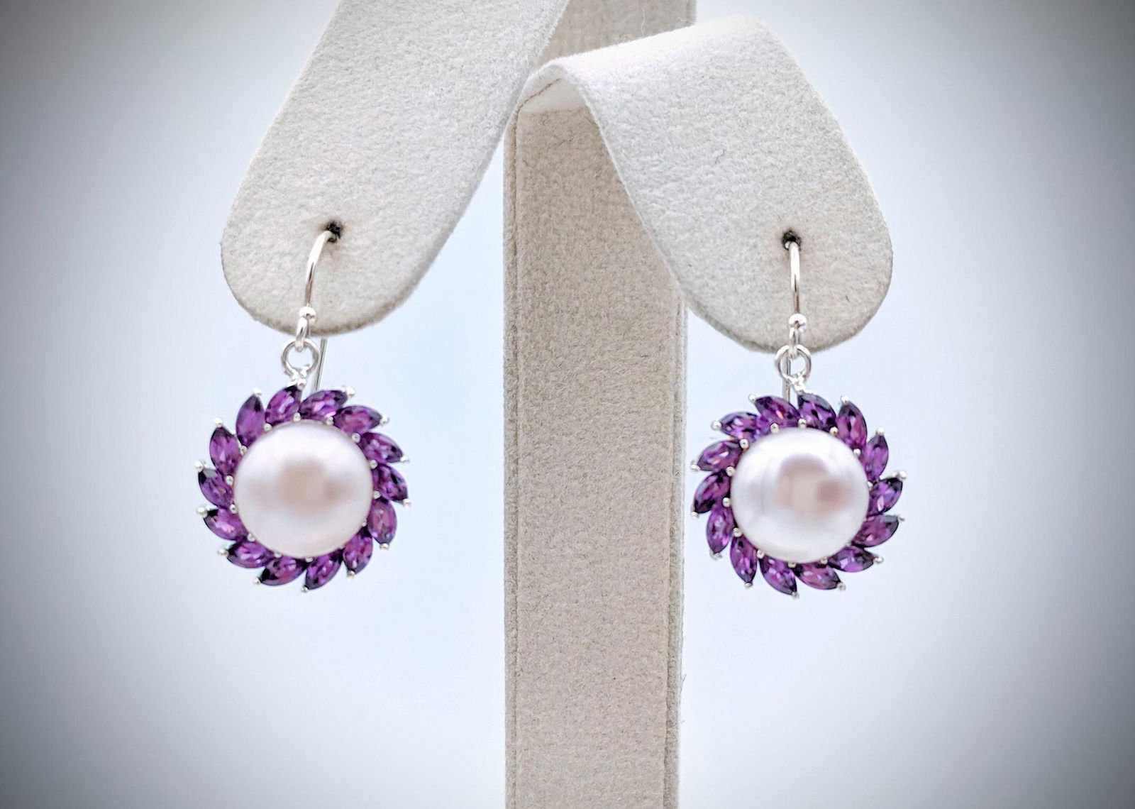 Sterling Silver Pearl & Amethyst Earrings (1 of 3)