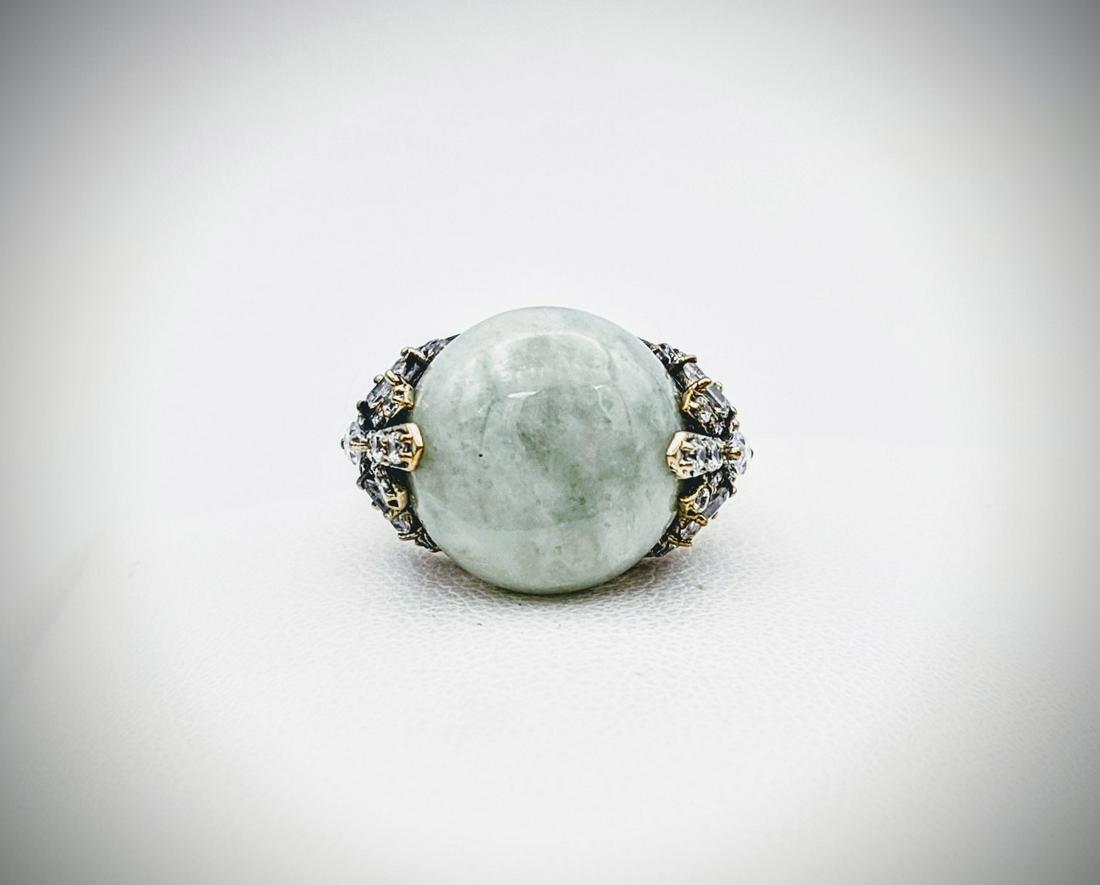 Sterling Silver Sz 7 Antique Style Jade & Cubic (1 of 4)