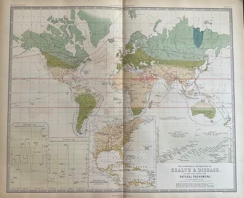 Worlds health and disease map. 1856 by K. Johnston,: Title: Worlds health and disease map. 1856 by K. Johnston, Edinburg & London Date/Period: 1856 Materials: Lithographic printing Size: 24 1/2 x 20 1/2'' Primary types of health condition and diseases i