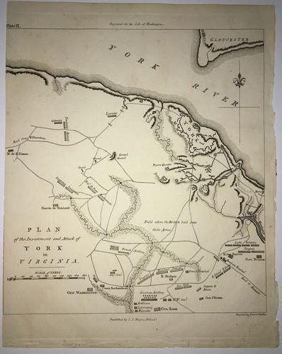 Plan of the Investment and Attack of York in Virginia: Publication Date: 1807 Title: Plan of the Investment and Attack of York in Virginia Cartographer: FRANCIS SHALLUS/MARSHALL Publisher: C.P. WAYNE Height: 9.2 Width:8.4 "Engraved for the Life of Washing