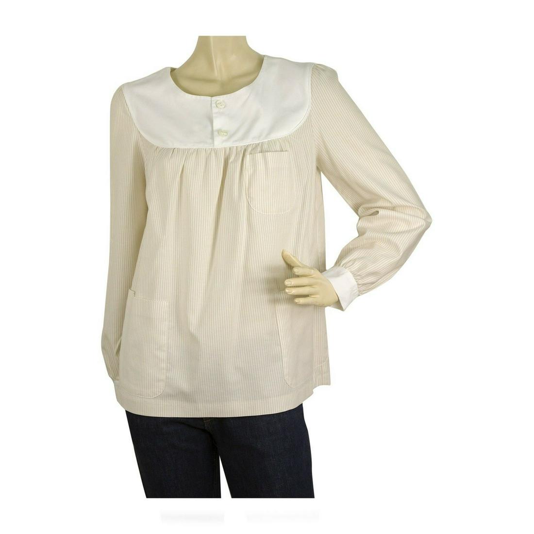 A.P.C. Beige White Striped Cotton Tunic Shirt Top (1 of 10)