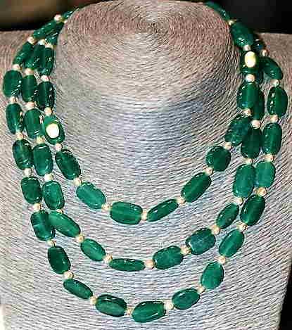 Royal Emerald Pearl Necklace Set with Earings - 74 g (1 of 6)