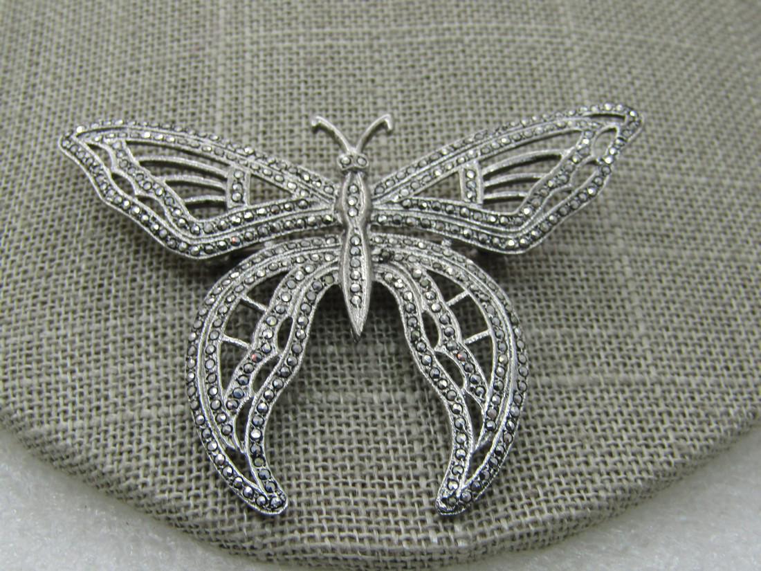 Vintage Sterling Marcasite Butterfly Brooch, Art Deco (1 of 6)