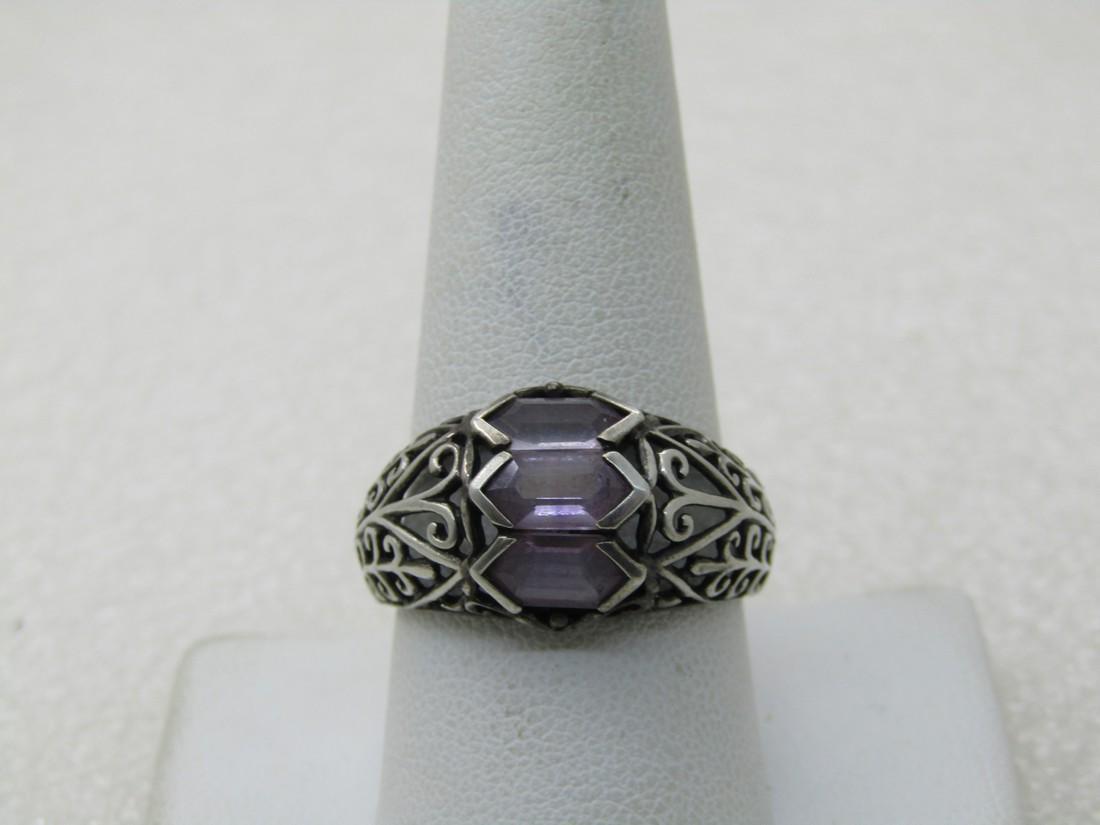 Vintage Sterling Amethyst Scrolled Ring, Sz. 10.5, (1 of 7)