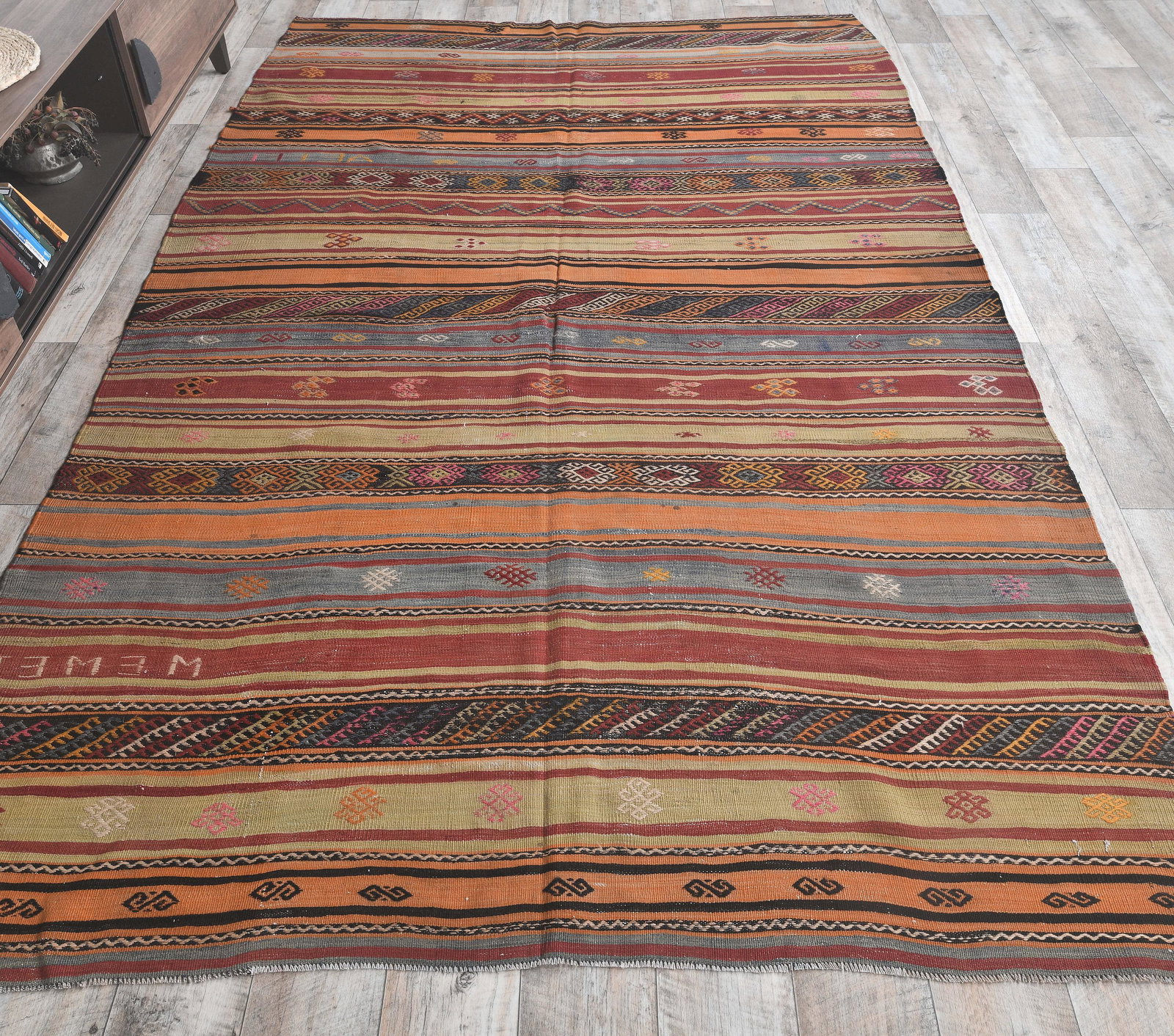 7x10 Turkish Vintage Kilim, Oushak Area Rug, Handmade (1 of 7)