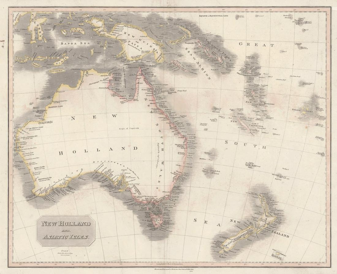New Holland And Asiatic Isles: Publication Date: 1814 Title: New Holland And Asiatic Isles Cartographer: THOMSON, JOHN Publisher: JOHN THOMSON & CO. Height: 19.5 Width: 24.3 From "Thomson's New General Atlas." Interior of "New Holl