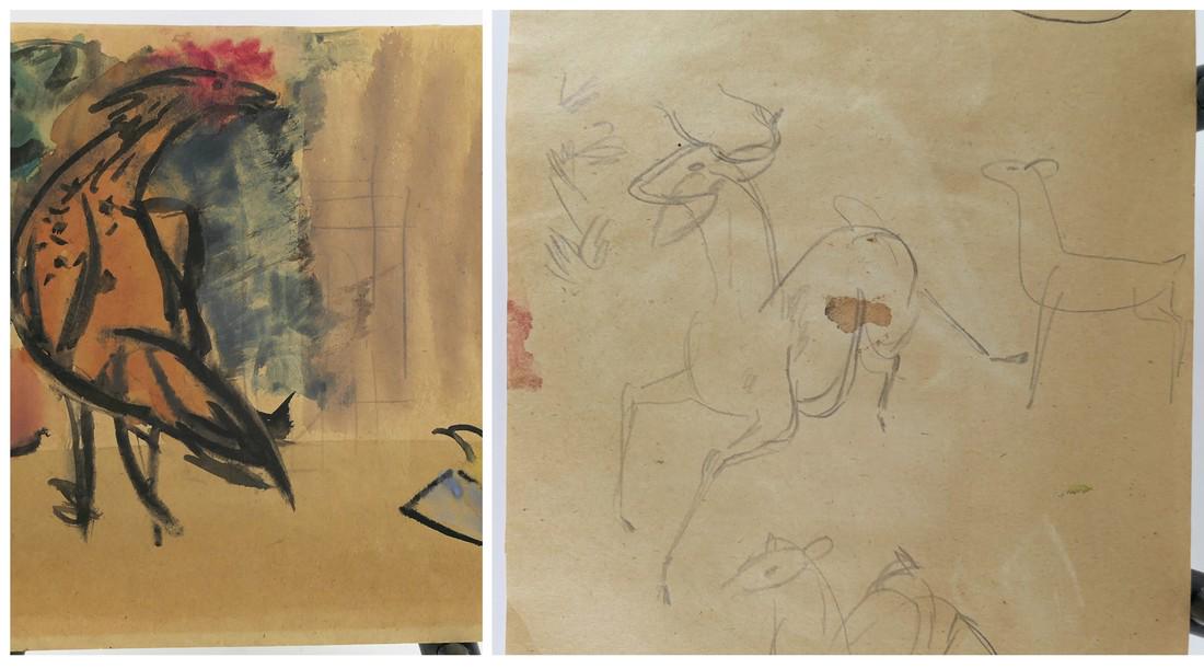 Karl Knaths: Watercolor and Pencil Sketch: Artist: Karl Knaths Title: Watercolor and Pencil Sketch Printing Date: Medium: Paper Size/Format: 6 1/2" x 8 1/4: Information: On a single sheet of paper. One side is the color image and the other is