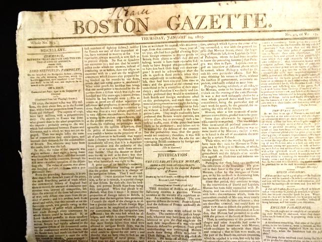 1805 Boston Gazette Politics Nice Ads (1 of 4)