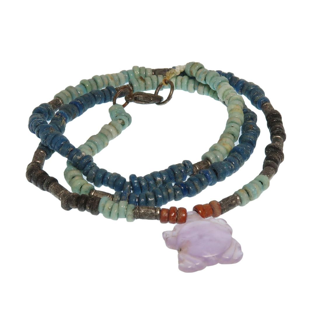 Egyptian Faience Necklace with Amethyst Tortoise (1 of 7)