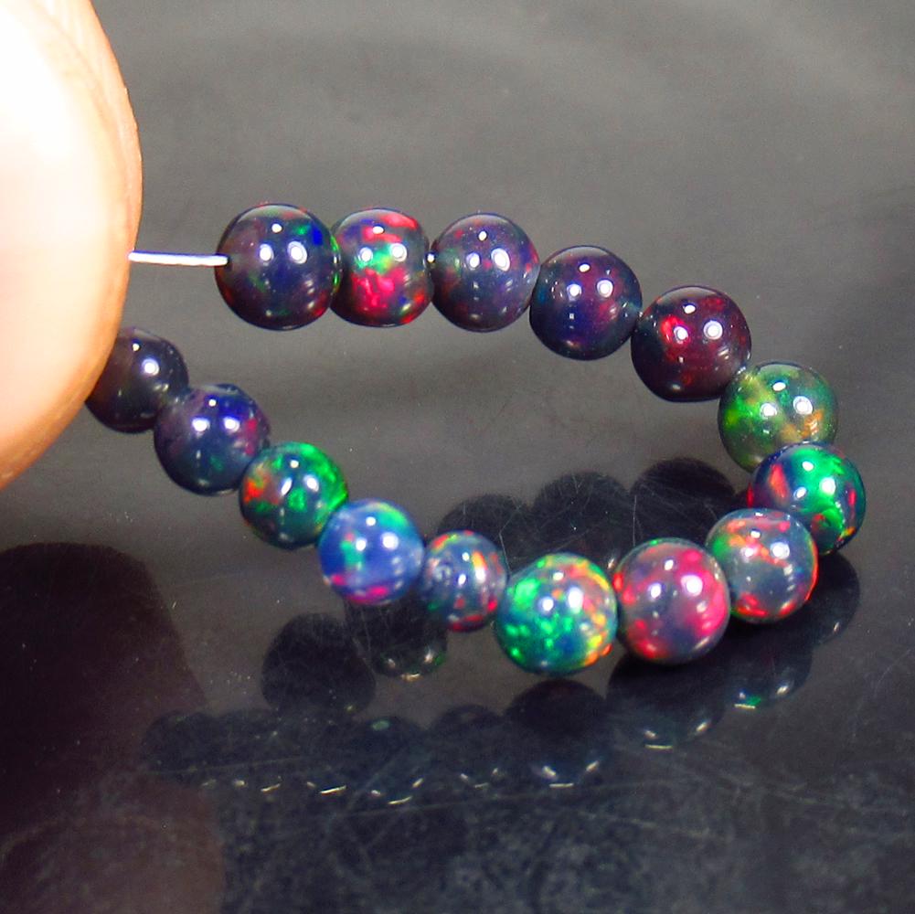 2.90 Ct Natural 15 Drilled Black Fire Opal Ball Beads (1 of 2)