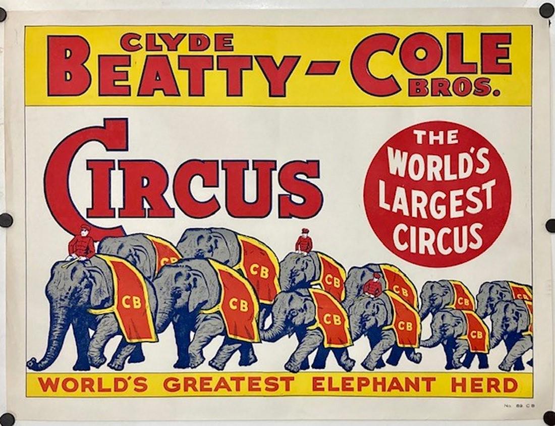 Vintage Clyde Beatty Cole Bros. Circus Poster 21" X 28" (1 of 4)