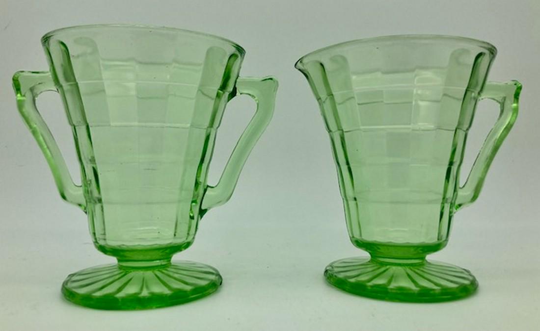 Vintage Block Optic Green Depression Uranium Glass (1 of 10)