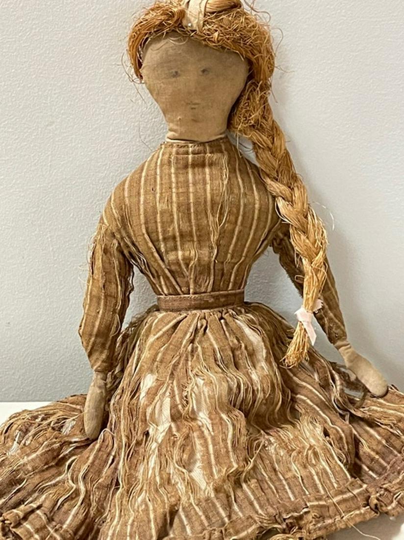 Very Early Circa 1820 Rag Doll With Original Straw Hair (1 of 2)