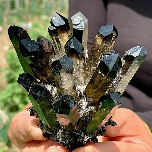 New Find black Phantom Quartz Crystal Cluster Mineral (1 of 7)