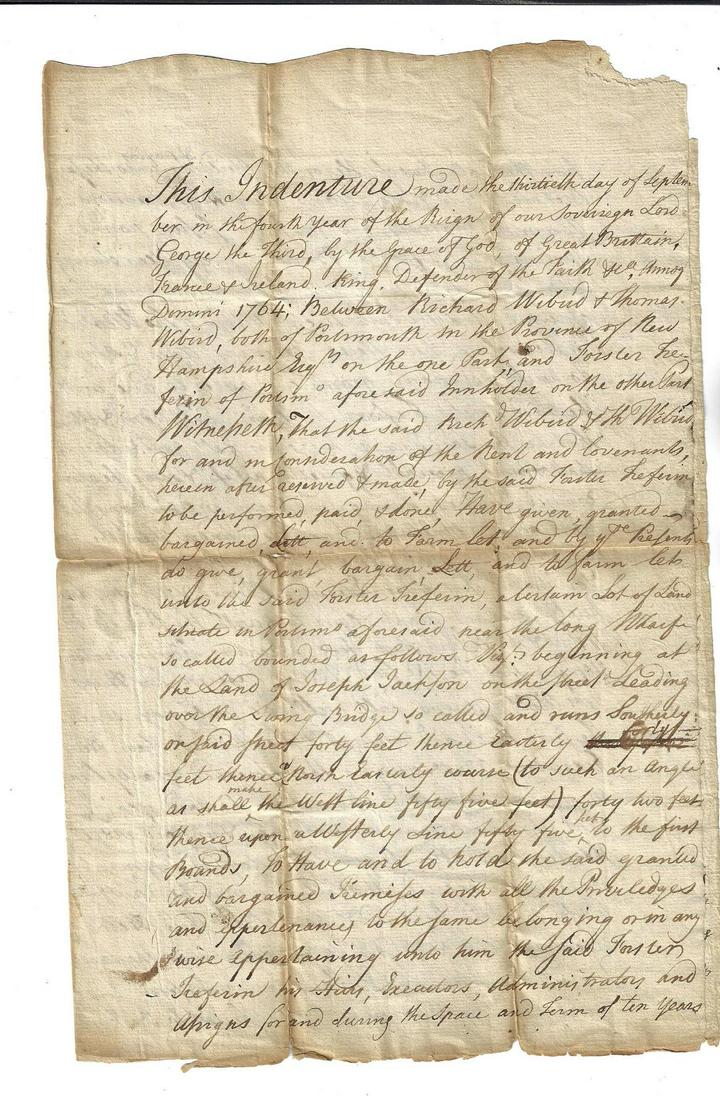 1765 Colonial Deed Signed by Delegate Albany Wibird (1 of 2)