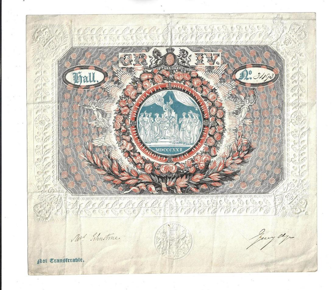 1821 Engraved Coronation Ticket George IV (1 of 2)