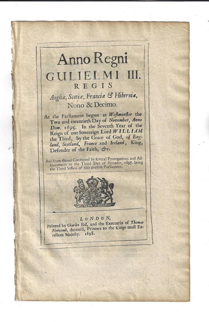 1698 English Act Counterfeiting of Coins (1 of 2)