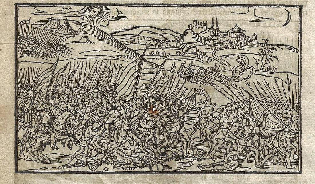 1577 Leaf Holinshed Scotland Woodcut of Battles (1 of 3)