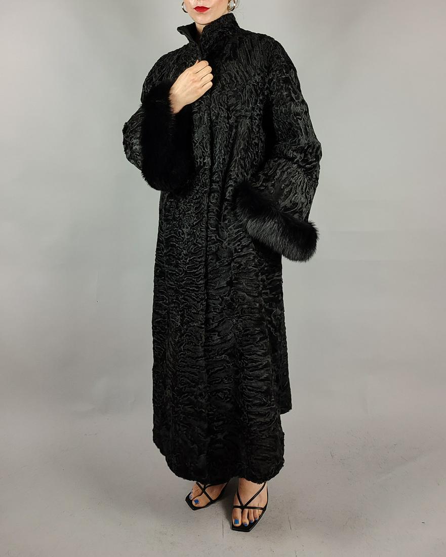 SWAKARA KARABUL FUR COAT BLACK FOX COLLAR (1 of 8)