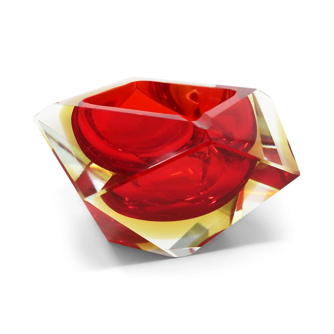Vintage Red and Yellow Faceted Sommerso Ashtray (1 of 7)
