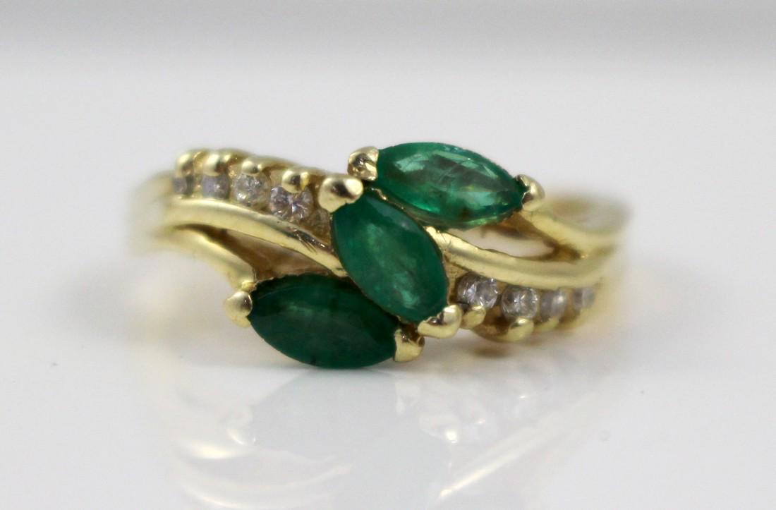 Three Stone Emerald & Diamond 14ct Ring (1 of 3)
