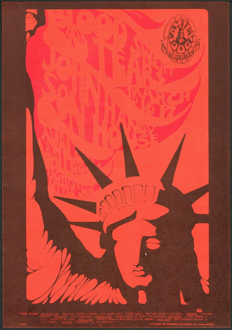 Crying Statue of Liberty FD-110 Poster: No Reserve! Title: Crying Statue of Liberty FD-110 Poster Artist: Stanley Mouse Printing Date: 1968 Medium: Lithograph Size/Format: 13 7/8″ x 20″ Publisher: Family Dog Series:Family Dog Ad