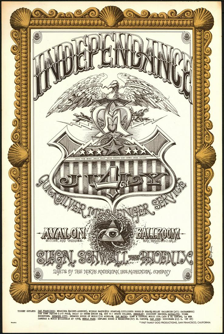 Classic Rick Griffin FD-69 "Independence" Original: No Reserve! Title: Classic Rick Griffin FD-69 "Independence" Original Poster Artist: Rick Griffin Printing Date: 1967 Medium: Lithograph Size/Format: 14″ x 21 1/8″ Publisher: Family Dog Se