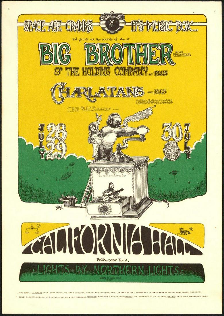 Scarce AOR 2.139 Big Brother California Hall Handbill: No Reserve! Title: Scarce AOR 2.139 Big Brother California Hall Handbill Artist: Greg Irons Printing Date: 1967 Medium: Lithograph Size/Format: 5" x 7" Publisher: Art of Rock Series:Art of Rock Additi