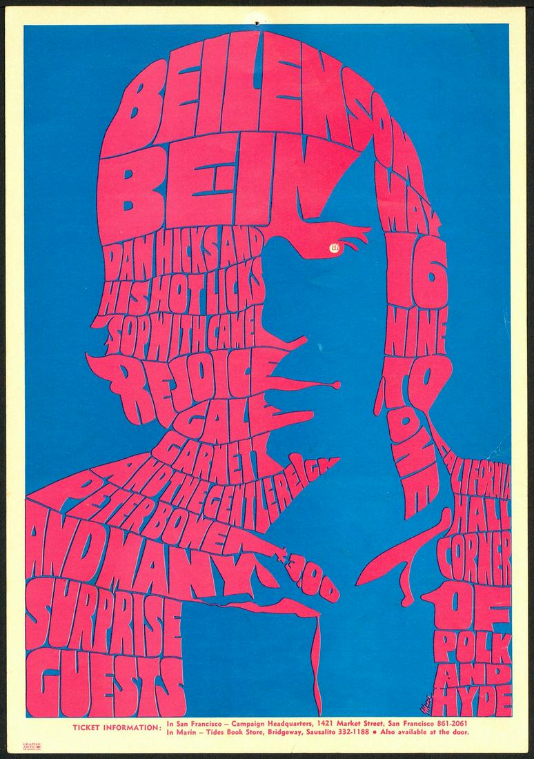 Rare Beilenson Be In Handbill: No Reserve! Title: Rare Beilenson Be In Handbill Artist: Moore Printing Date: 1968 Medium: Lithograph Size/Format: 8 1/2" x 11" Additional Information: Dan Hicks and His Hot Licks with Sopwith Camel, 