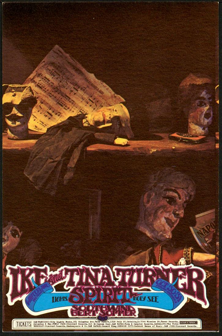 Ike & Tina Turner with Spirit Handbill: No Reserve! Title: Ike & Tina Turner with Spirit Handbill Artist: Randy Tuten Printing Date: 1970 Medium: Lithograph Size/Format: 4 1/2" x 7" Additional Information: Ike and Tina Turner alongside Spir