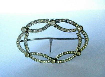 Antique Rhinestone & Silver Tone Miniature Easel Back: Title: Antique Rhinestone & Silver Tone Miniature Easel Back Photo FrameDescription: Antique Miniature Photo Frame With Rhinestones circa. 1910-1920 American Oval horizontal miniature easel back