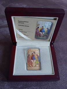 Orthodox silver 999 coin 2 dollars icon Holy Trinity: Title: Orthodox silver 999 coin 2 dollars icon Holy Trinity ducatDate/Period: 2012Materials: Silver 999 stampedDimensions: Diameter: 1.06 ? 1.9 inchWeight: 0.07 poundsDescription:Orthodox silver coin