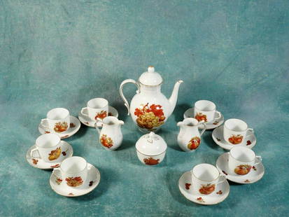 Germany Fine China Coffee Tea Set Tea Pot Alka Kunst: This is one gorgeous Bone China Coffee/Tea set with Tea Pot, Creamer, Milk jug and Sugar bowl, from the famous ALKA Kunst Alboth Kaiser - Made in West Germany. The pattern is with fruits and nuts,