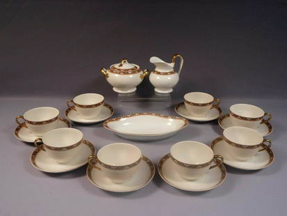 Limoges T&V Tressemann & Vogt France COFFEE TEA SET: This is rare and gorgeous Coffee/Tea set with Sugar Bowl and Creamer. The set was made in Limoges, France by Tressemann & Vogt (T&V) . The set is rare and beautiful. The set includes: 8 (eight)