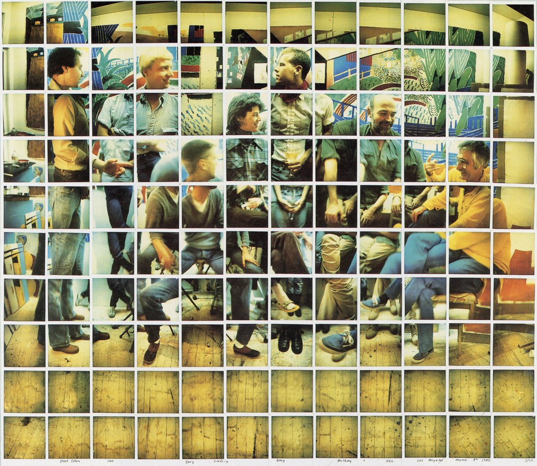 DAVID HOCKNEY - Steve Cohen, Ian, Gary, Lindsay, Doug: Artist: David Hockney Title: Steve Cohen, Ian, Gary, Lindsay, Doug, Anthony, Ken, Los Angeles, March 8th 1982 Medium: Photo Litho, 1988, Spain Dimensions: 8.55x7.45" Description: Heat Wax Mounted on 1