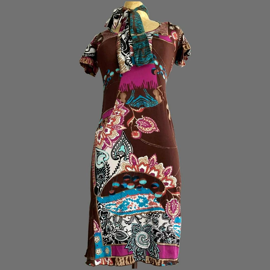 Vtg Blumarine Italy, Silk Lavish printed dress Tie neck (1 of 8)