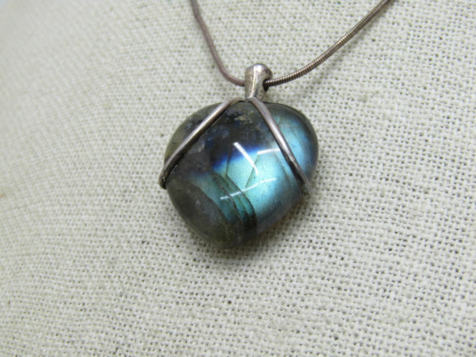 Vintage Sterling Heart Labradorite Necklace, 18" Snake (1 of 9)