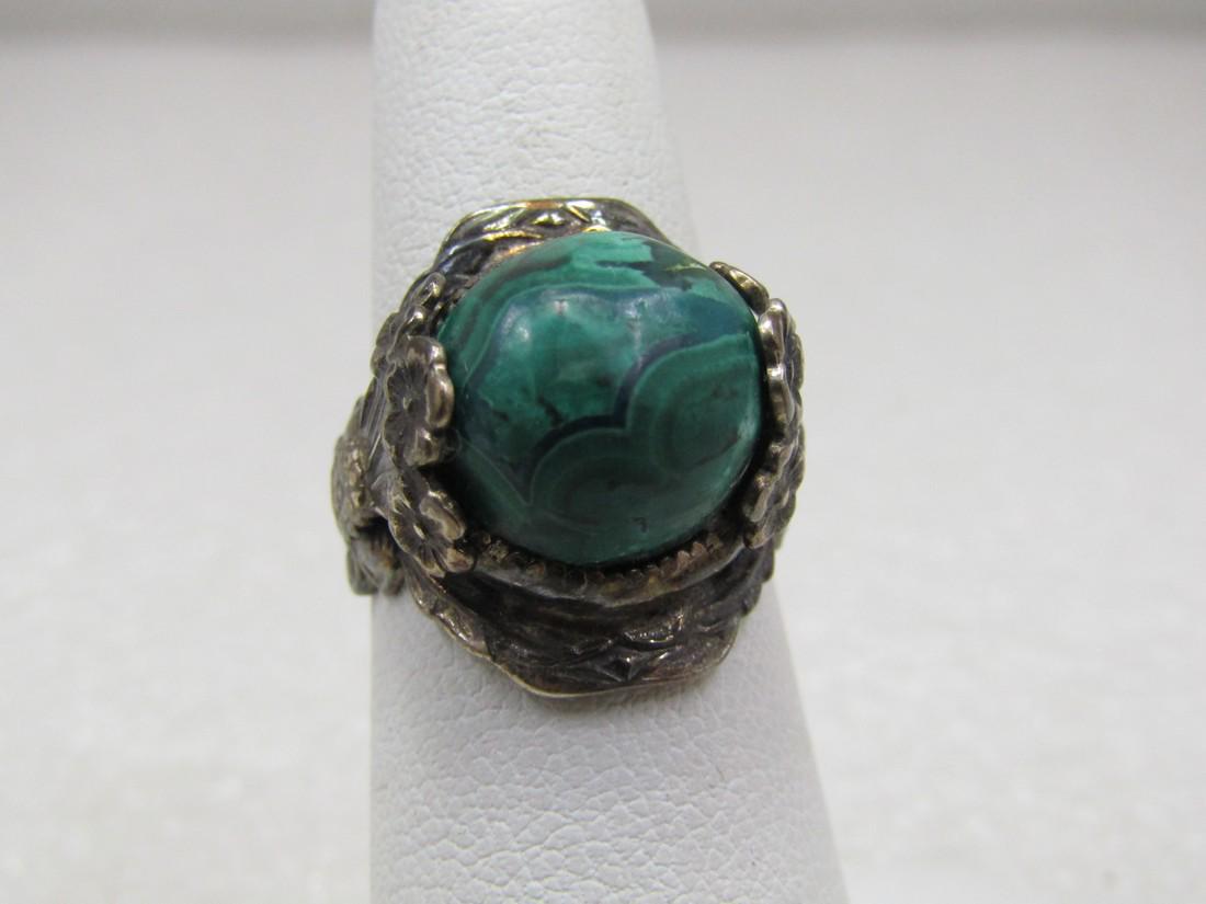 Vintage Sterling Eliat Floral Ring, Sz. 6,: Vintage Sterling Eliat Floral Ring, Sz. 6, 1940's-1960's. This is possibly from Israel as many Eliat stones are. It has somewhat of a look of malachite with a lot more going on in the stone. The stone
