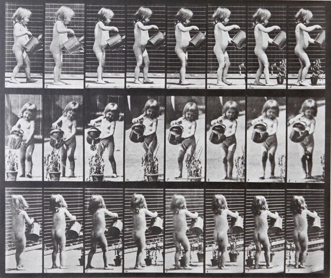 Eadweard Muybridge - Nude girl watering plant A.L.478: Artist: Eadweard Muybridge Title: Nude girl watering plant A.L.478 Date Printed: Printed in 1979 Heavy weight, matte finish Medium: Period Photogravure/Heliogravure with original dry mount tissue guar