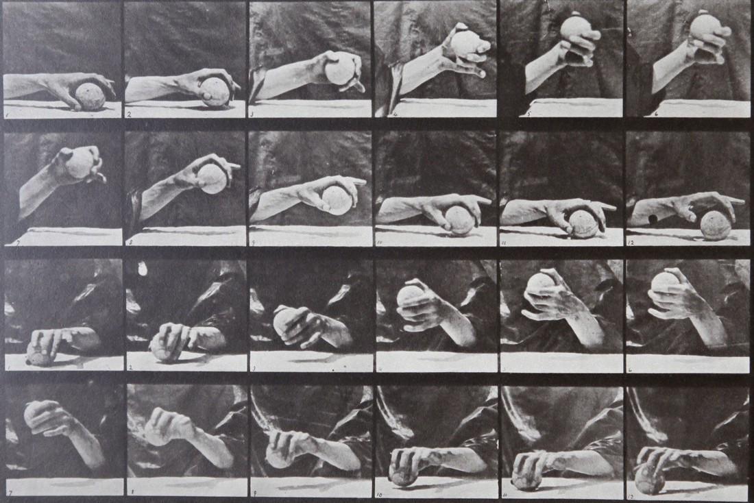 Eadweard Muybridge - Hand playing with a ball A.L. 534: Artist: Eadweard Muybridge Title: Hand playing with a ball A.L. 534 Date Printed: Printed in 1979 Heavy weight, matte finish Medium: Period Photogravure/Heliogravure with original dry mount tissue gua