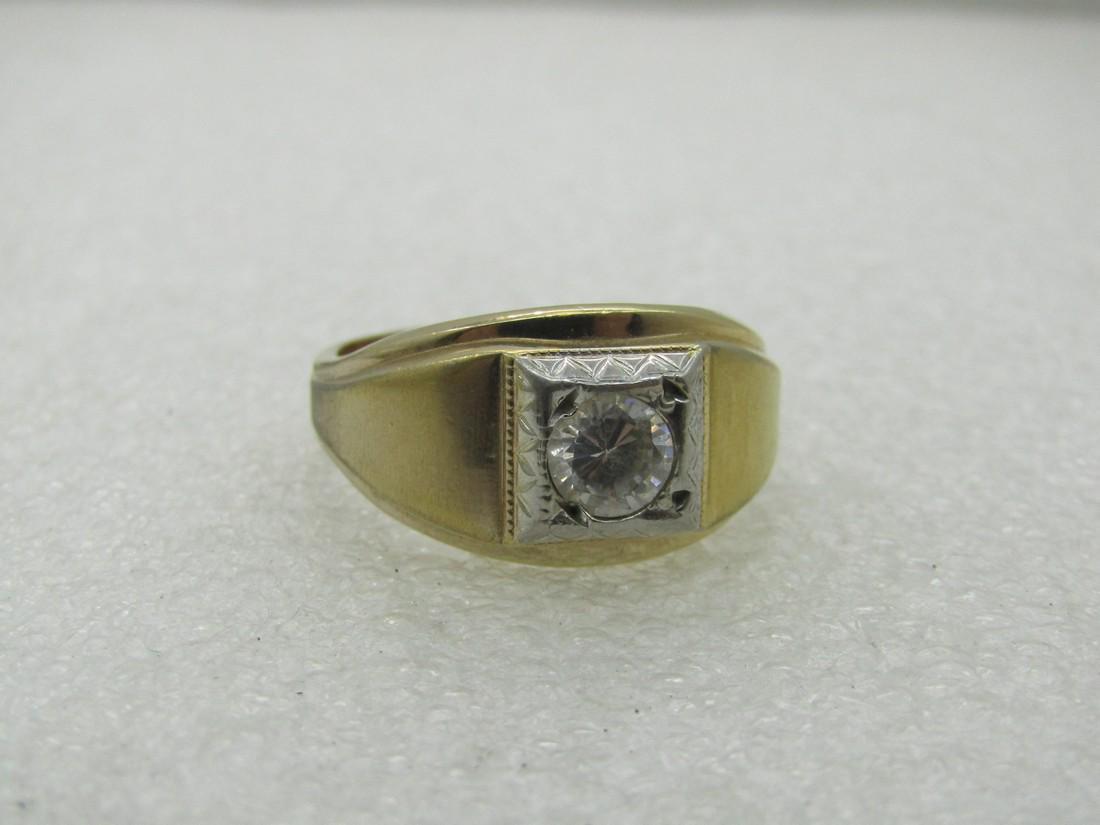 Vintage Men's Clear Stone Ring, 14kt Plated, Signed (1 of 6)