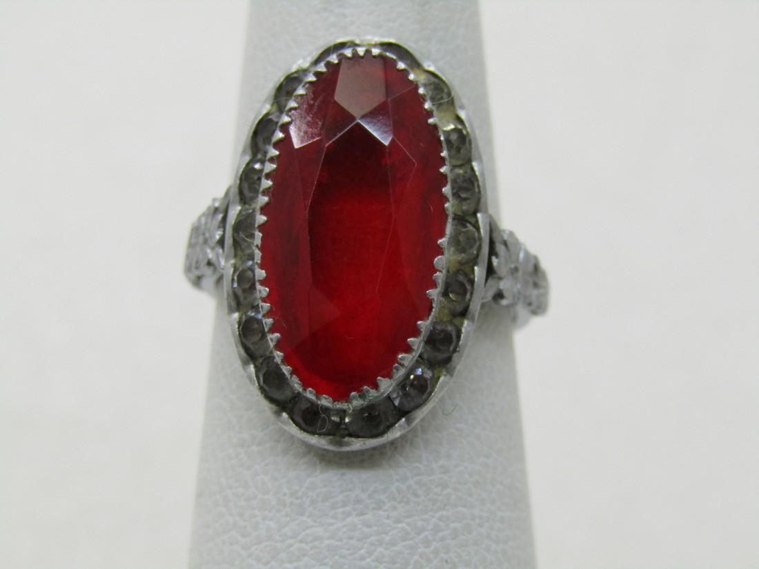 Vintage Red & Clear Art Deco Ring, Sz. 5.5, Signed M (1 of 8)