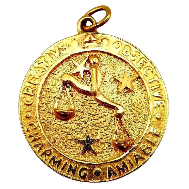 Libra Astrological Zodiac Yellow Gold Charm Pendant (1 of 6)